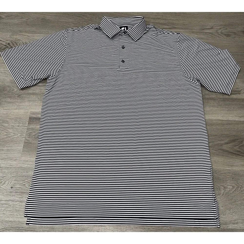 FJ Footjoy Mens Golf Polo Shirt Short Sleeve Blue & White Stripes Large - Picture 2 of 9